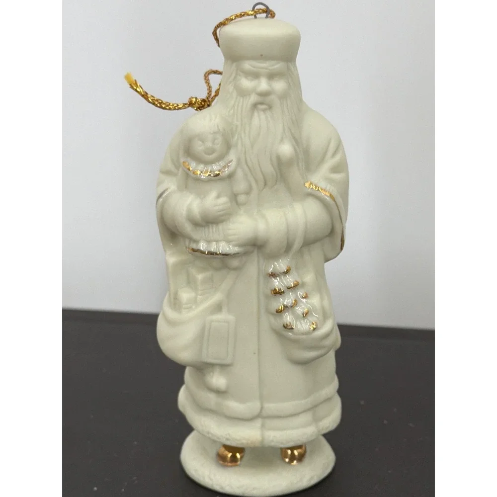 Vintage White Bisque Porcelain Santa Claus Ornaments Gold Accents Set of 3